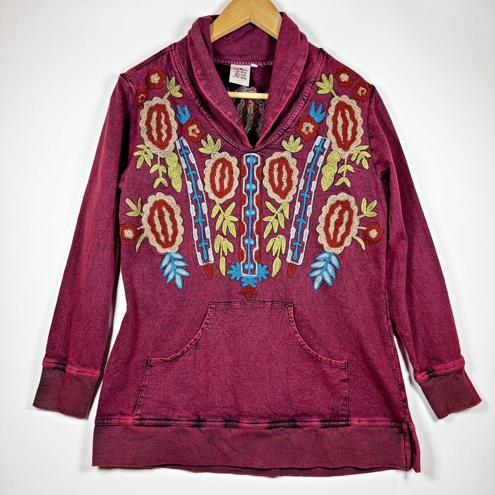 Parsley Sage Top Womens Medium Purple Embroidered Pullover Boho Floral‎  Artsy